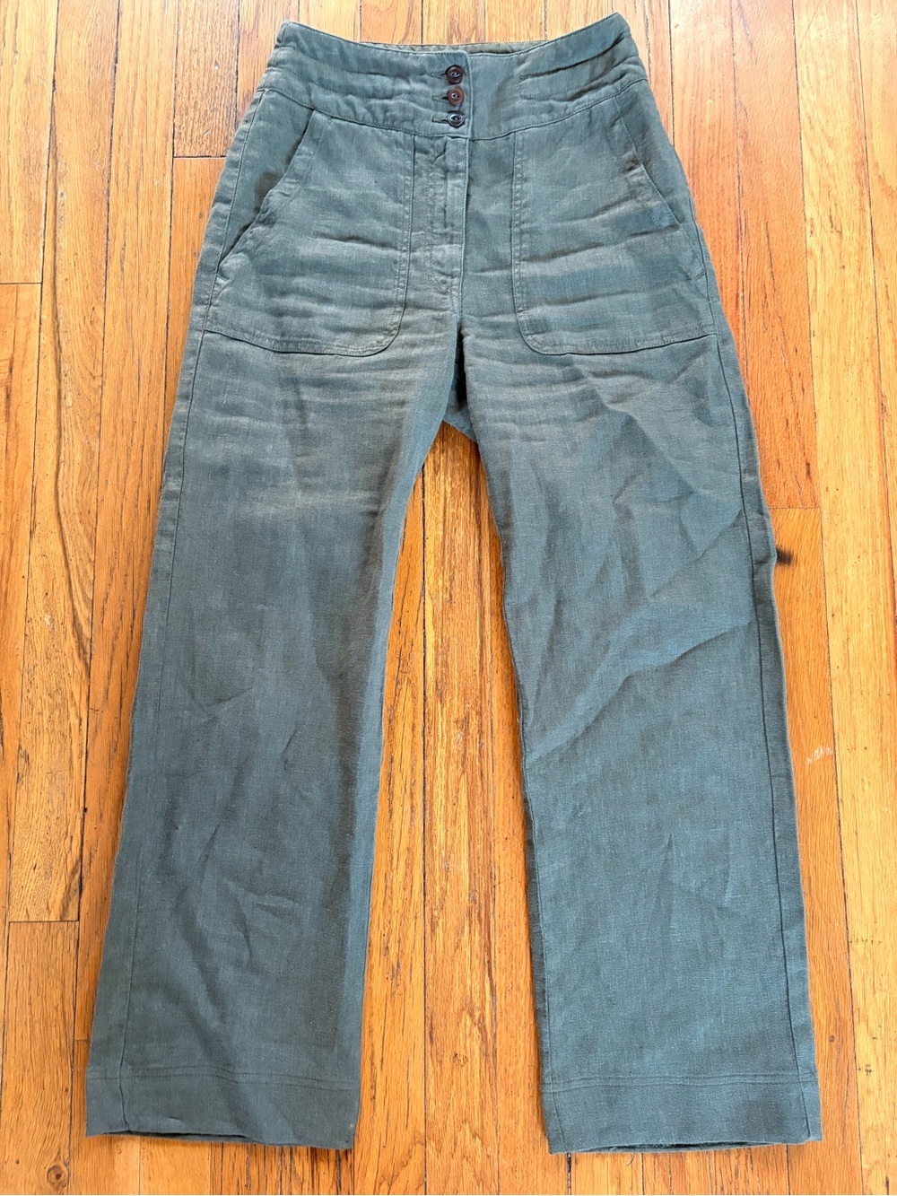 Poetry Olive Green Mid-Rise Linen Pants